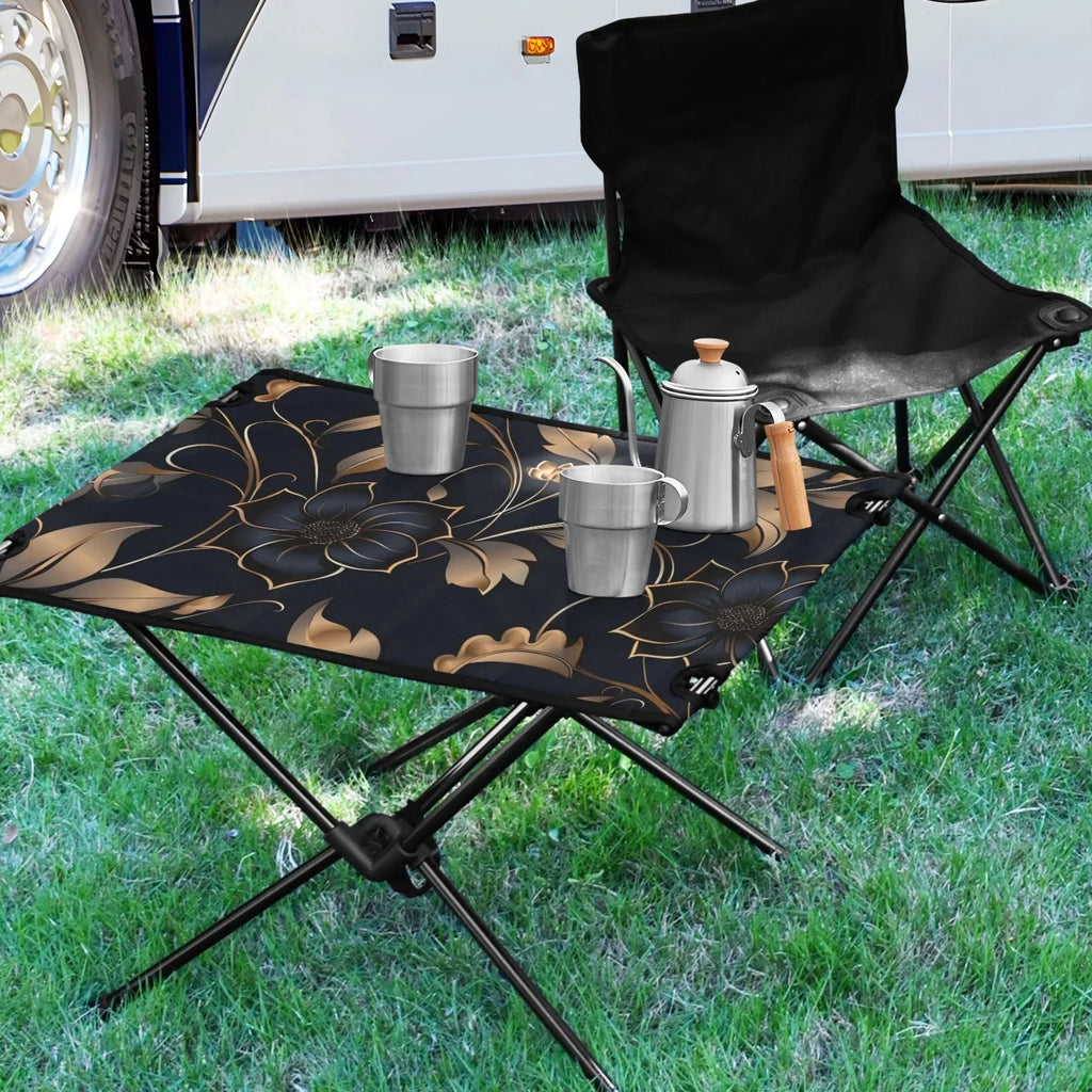 Beach Outdoor Flower Table Travel Bag Storage Fishing Table Camping for Picnic Table with Compact BBQ on Portable Folding Black