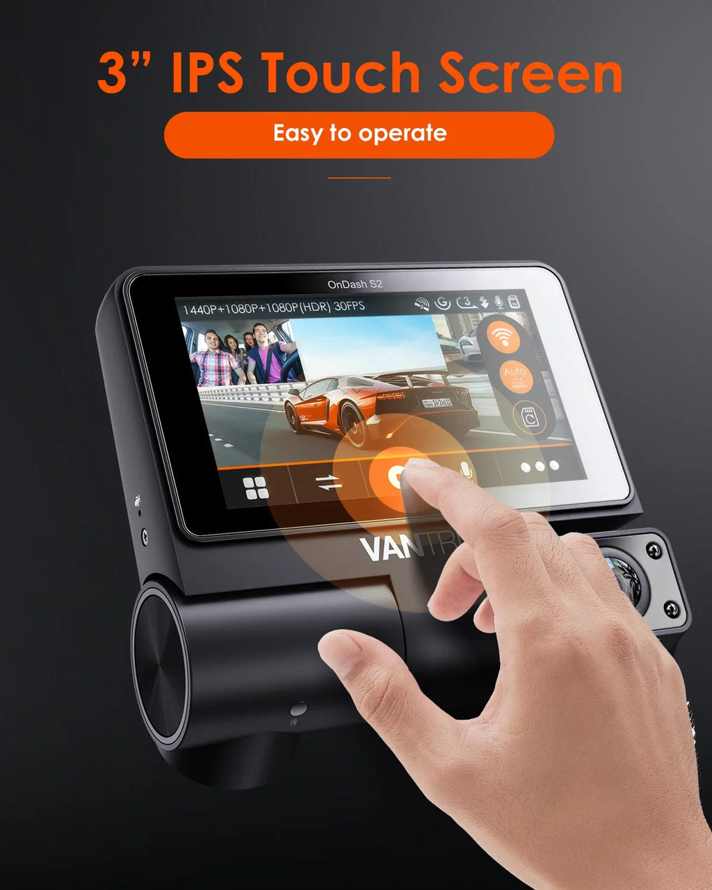 inch Touchable Car Front+1080P Nearly Rear IPS with Supercapacitor Wide Dash +1080P built 360¡ã Camera 2K Angle, Screen GPS 24h Channel Cam, Monitor, Interior 30FPS 3 S2 3 WiFi in, Parking Vantrue