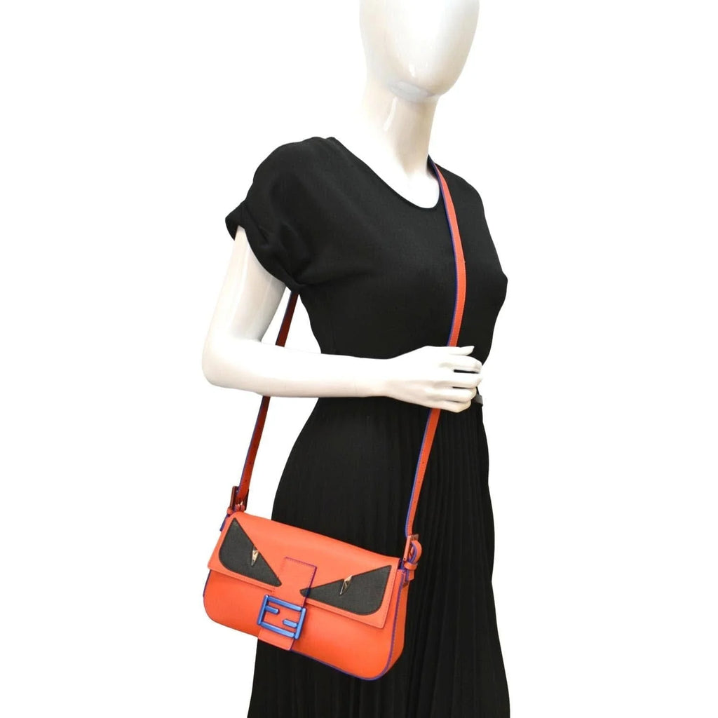Baguette Leather Bag Monster Orange Eye Pre-owned Crossbody Calfskin FENDI