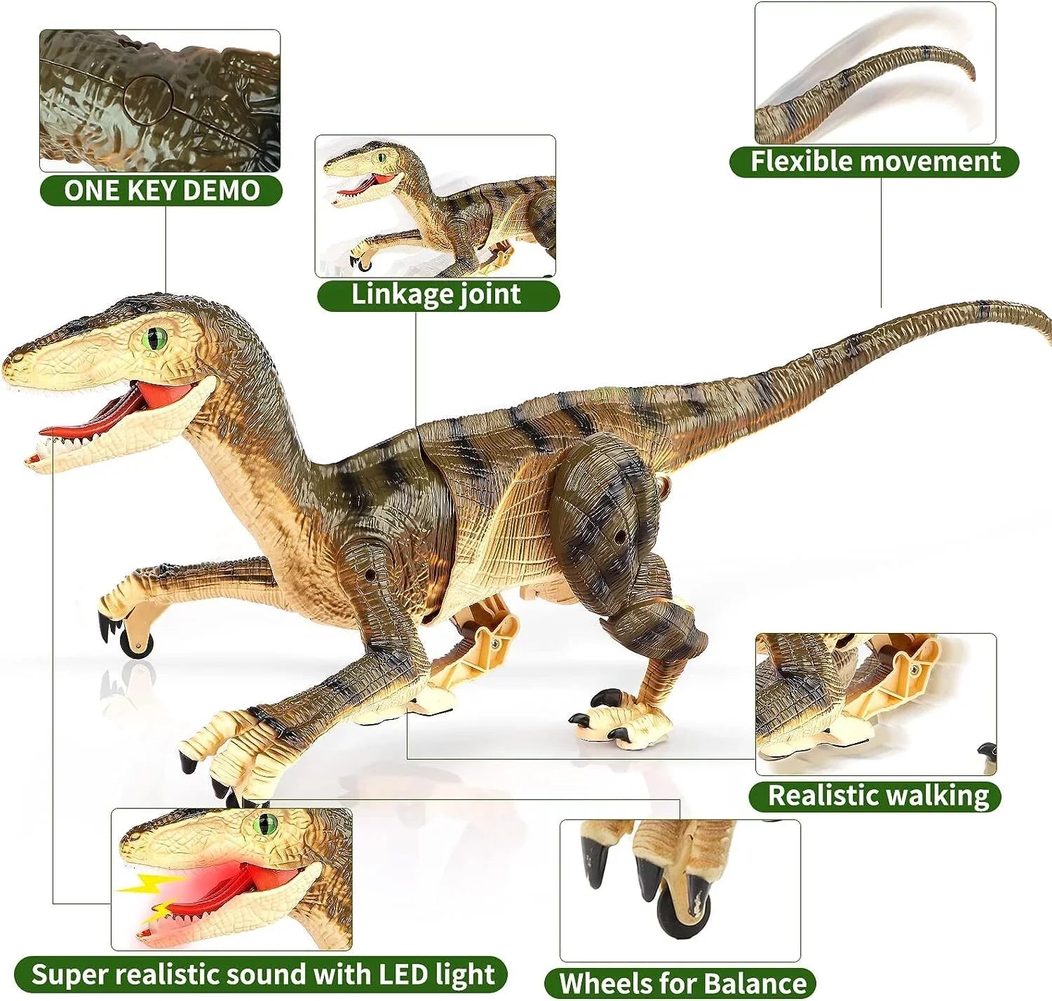 Remote Boys Toys Age Gifts Walking and Dinosaur Sounds RC Boys Robot with 3-5, - Years Ctrl Dinosaur 5-7, Brown Control 8-12 Kids for Lights JBee Toy for Girls T-Rex Old