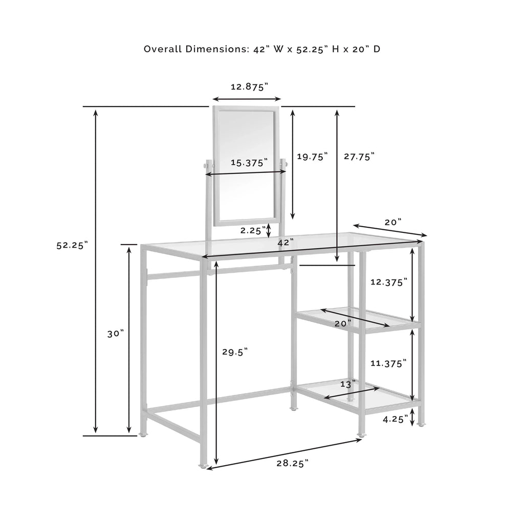 Desk/Mirror Aimee Crosley Soft Vanity Tempered 2-Piece Gold Furniture in Glass