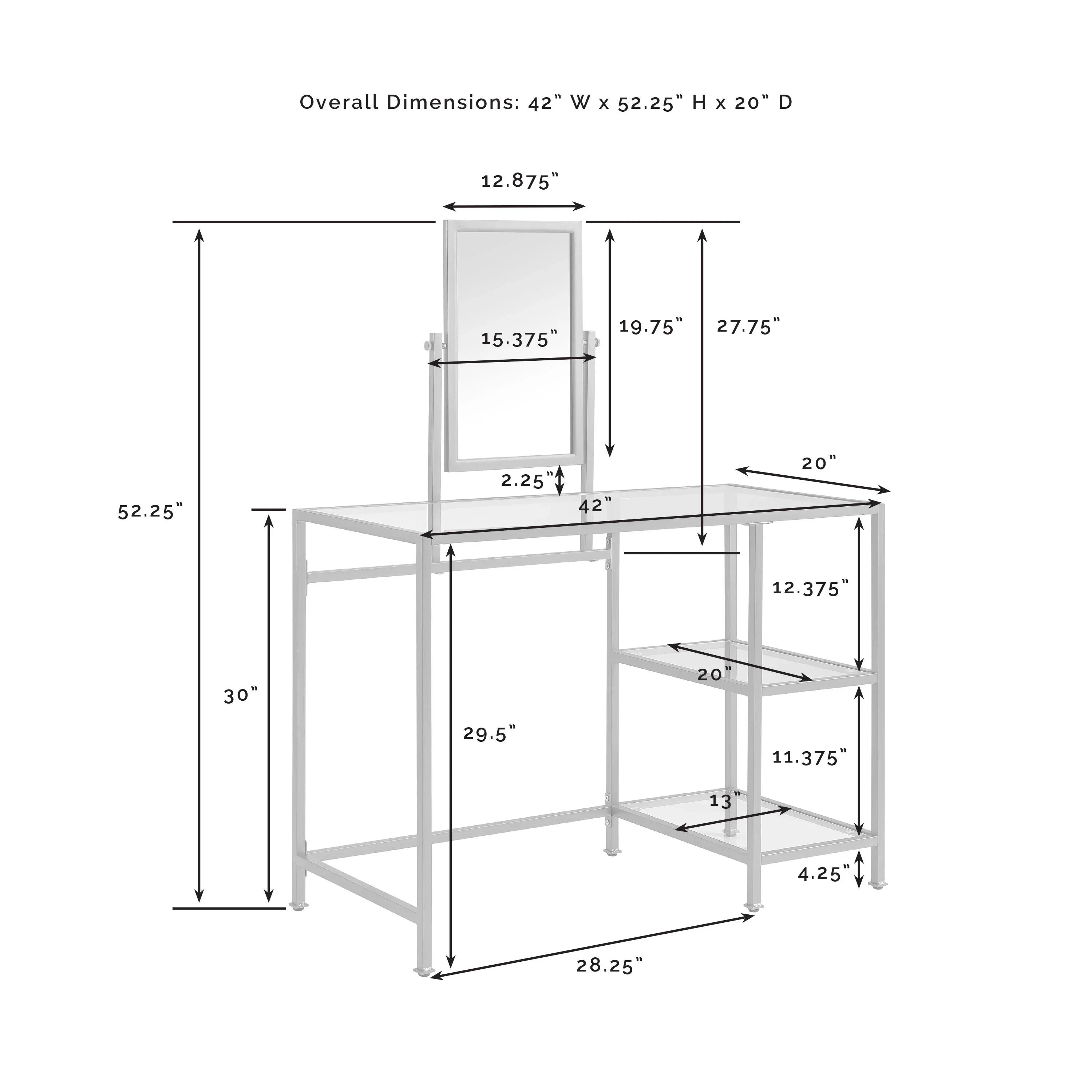 Desk/Mirror Aimee Crosley Soft Vanity Tempered 2-Piece Gold Furniture in Glass