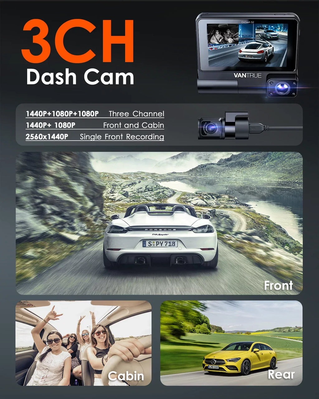inch Touchable Car Front+1080P Nearly Rear IPS with Supercapacitor Wide Dash +1080P built 360¡ã Camera 2K Angle, Screen GPS 24h Channel Cam, Monitor, Interior 30FPS 3 S2 3 WiFi in, Parking Vantrue