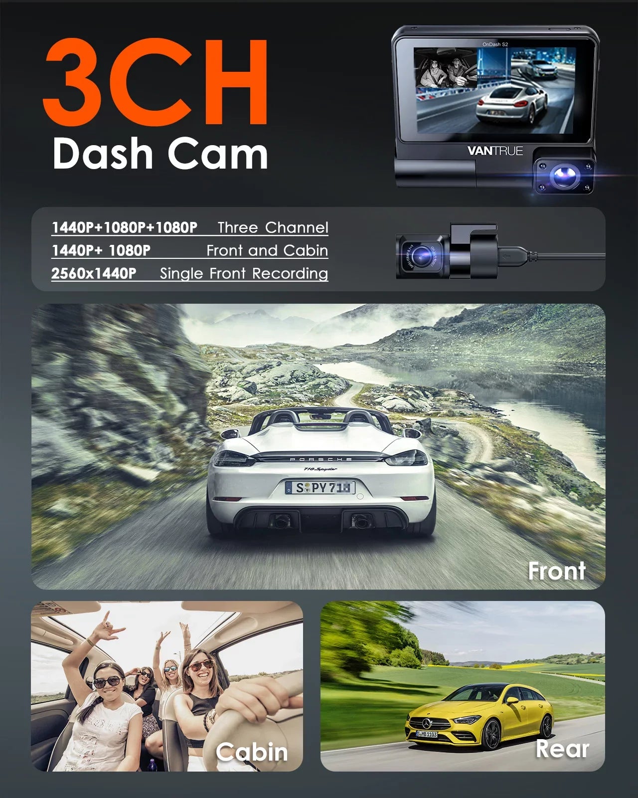 inch Touchable Car Front+1080P Nearly Rear IPS with Supercapacitor Wide Dash +1080P built 360¡ã Camera 2K Angle, Screen GPS 24h Channel Cam, Monitor, Interior 30FPS 3 S2 3 WiFi in, Parking Vantrue