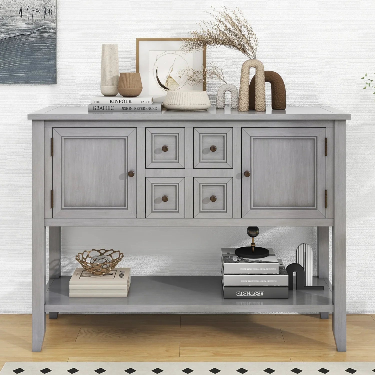 OLD Living (Espresso and Cambridge Drawers and Console WF190263AAP) Small with Storage Ample Table Entrances TREXM Series Shelf SKU for Four Rooms Kitchens Bottom Vintage