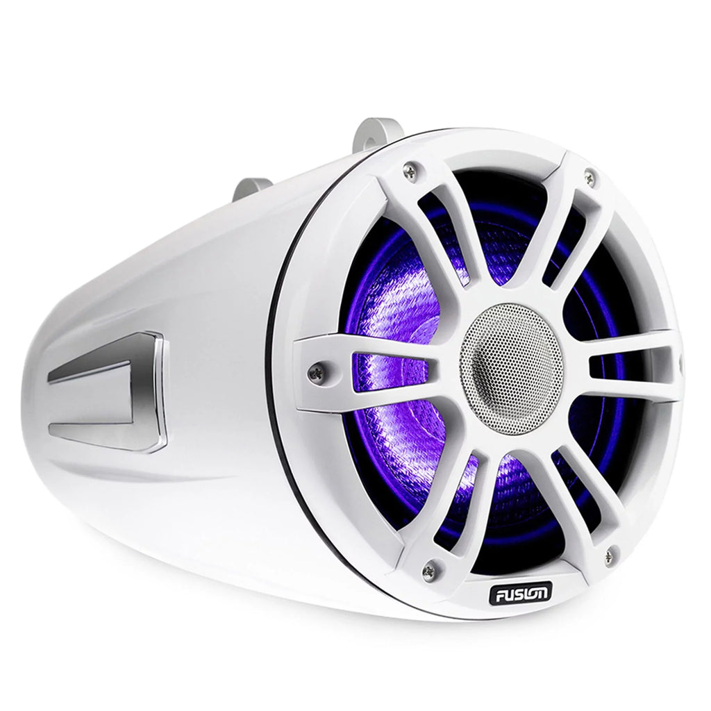 Sports White Swivel 7.7'' Tower and Speaker SG-FLT772SPW Fusion with 4-Channel Clamps Amplifier SG-DA41400