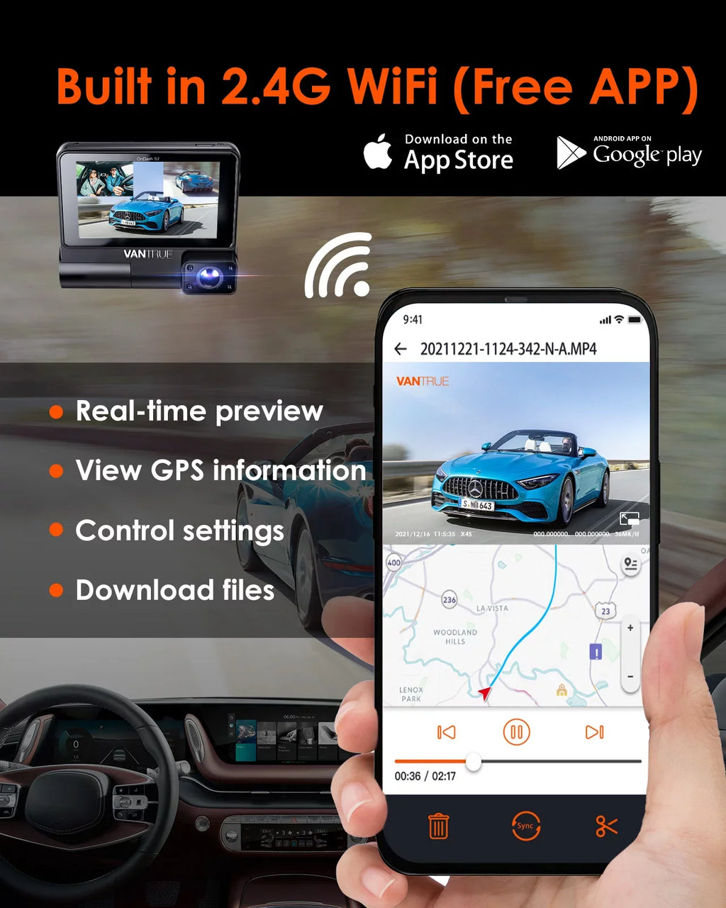 inch Touchable Car Front+1080P Nearly Rear IPS with Supercapacitor Wide Dash +1080P built 360¡ã Camera 2K Angle, Screen GPS 24h Channel Cam, Monitor, Interior 30FPS 3 S2 3 WiFi in, Parking Vantrue