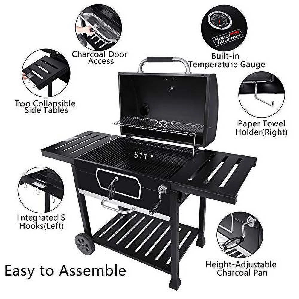 Picnic Smoker Charcoal Gourmet Patio Cooking, CD2030AN Deluxe Black, Grill, 30-Inch Backyard Camping BBQ Large Royal