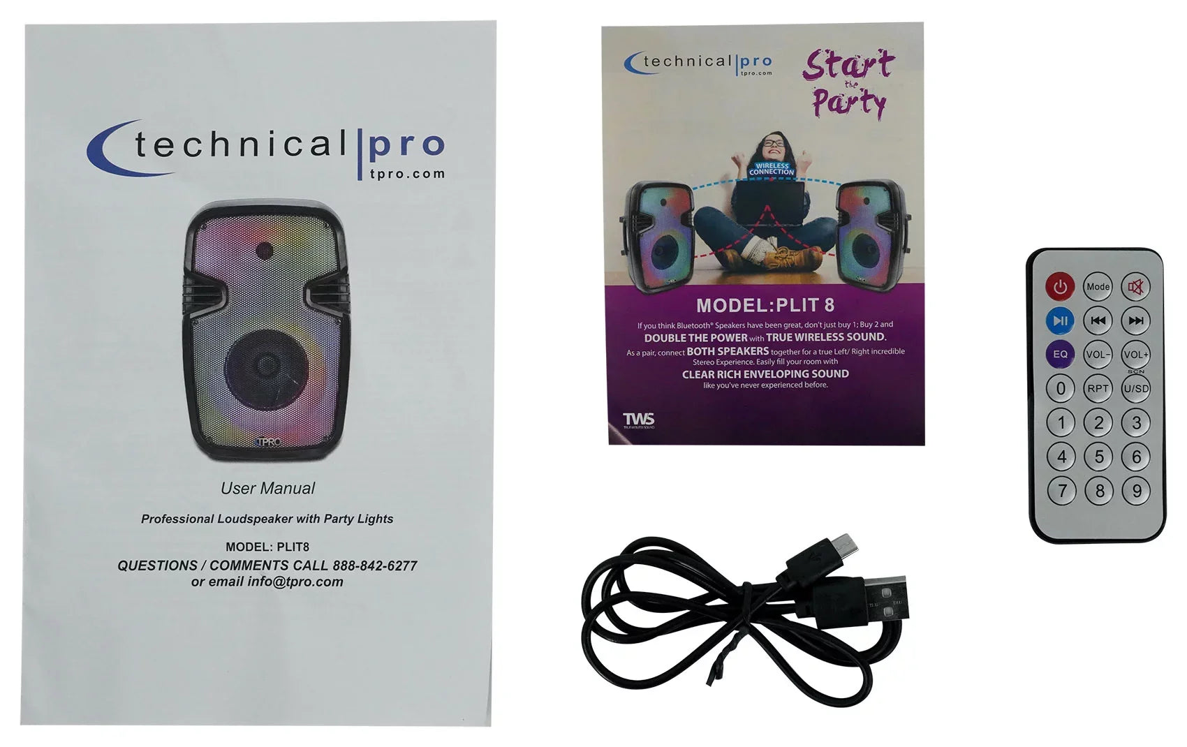 Party Technical LED PLIT8 Bluetooth 8" Link (2) Speakers+Wireless Portable Pro