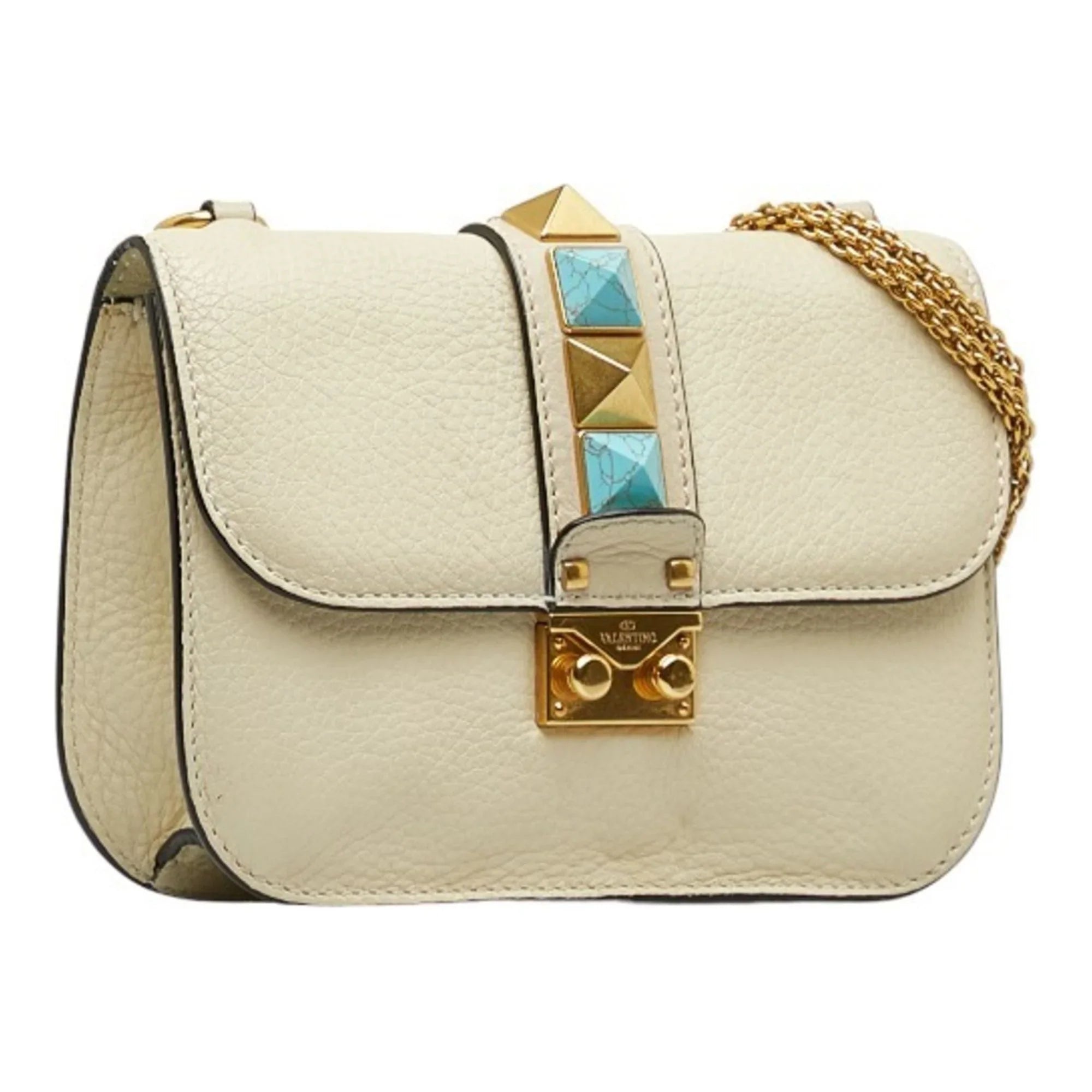 Bag Valentino Studded Leather Shoulder Women's Ivory (Good) Pre-Owned VALENTINO Chain