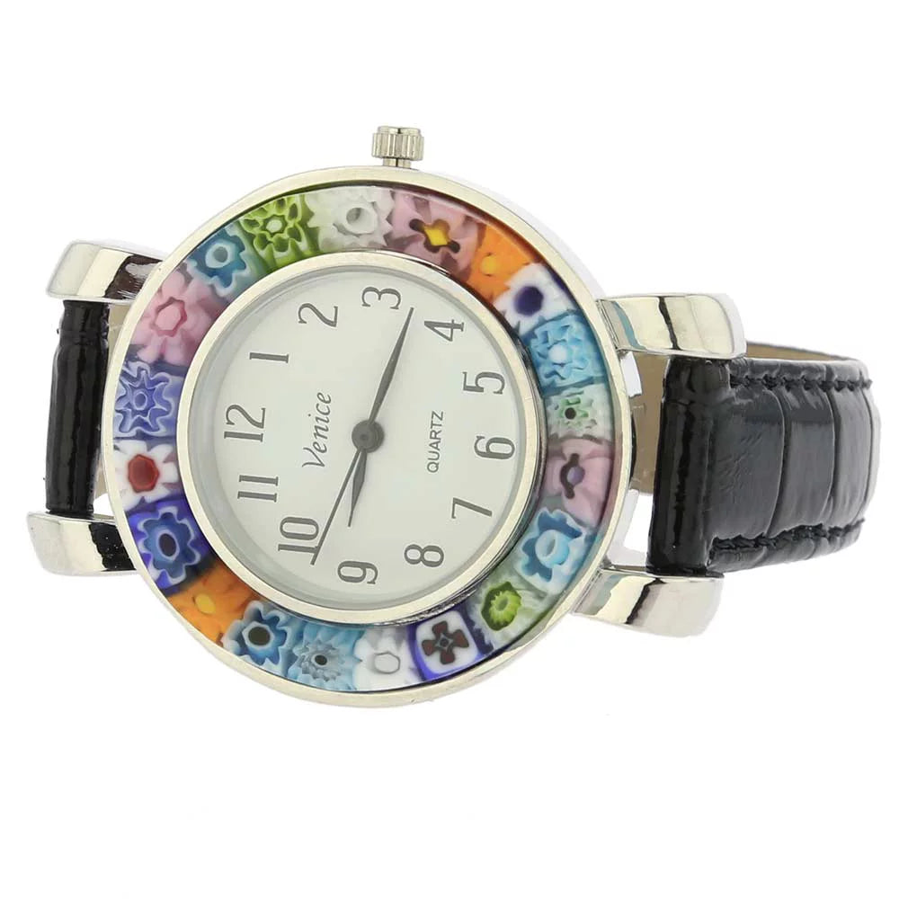 Watch Murano With Serena - Leather Band Black Millefiori GlassOfVenice