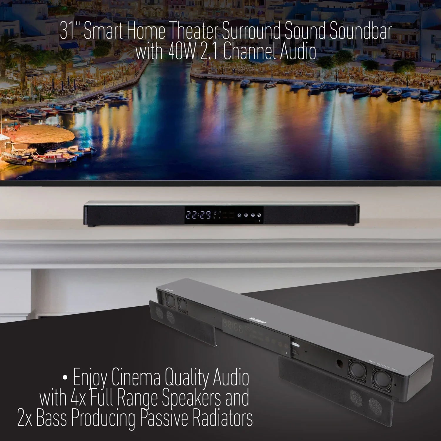 '- NFC Deco (OPEN Gear (PA30W) Wireless BOX) Sound Surround 2.1 Bluetooth 31" Audio Theater Soundbar CH Home
