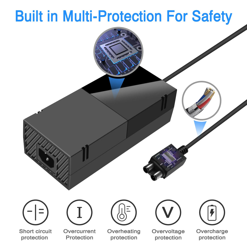 One for Supply [220W Cool with Brick Console Game Cord, 12V Low Xbox Power Noise 17.9A] NATNO Power and