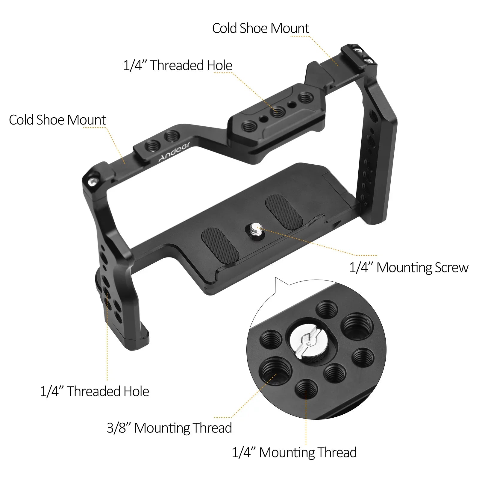 Alloy Inch for with Dual A7R A7R 1/4 Cold Sony Replacement III/ II/ A7S Cage Video Threads Andoer Shoe Numerous Aluminum II A7IV/ Cage Mounts Camera A7III/ A7II/