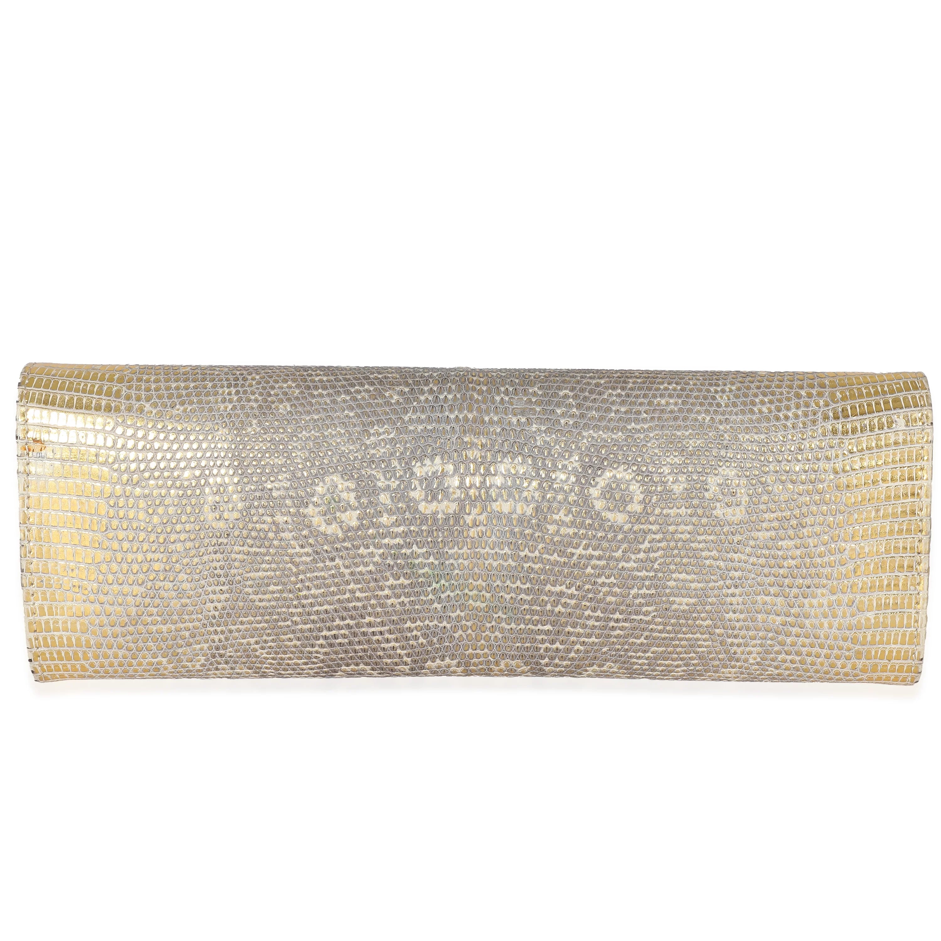 Chanel Tube Flap Pre-Owned Gold Lizard Clutch Vintage