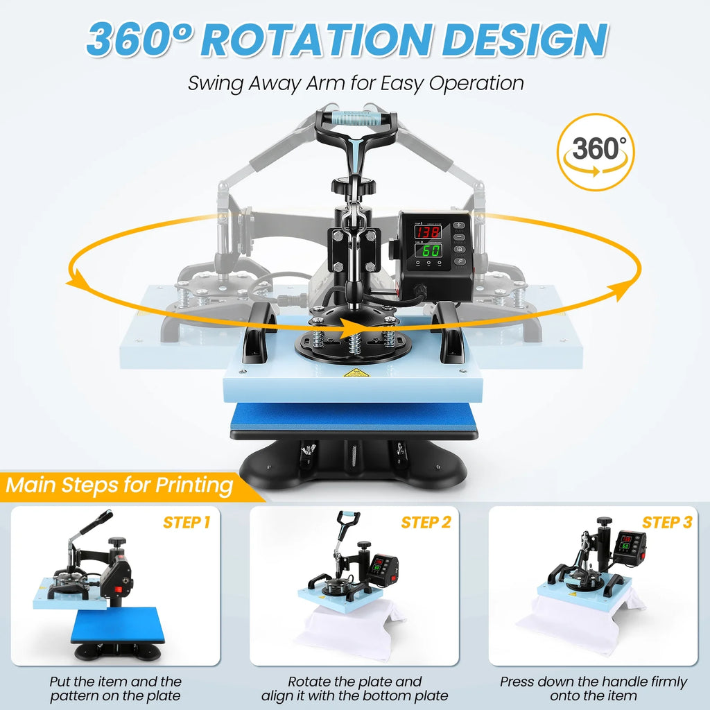 Printing Digital Degree 360 Transfer Sublimation, Away Precise Machine with T-shirts, Qhomic DIY Machine Control LCD Bags, Printing Heat 12x10in Swivel Tote Press Heat Mats for Transfer