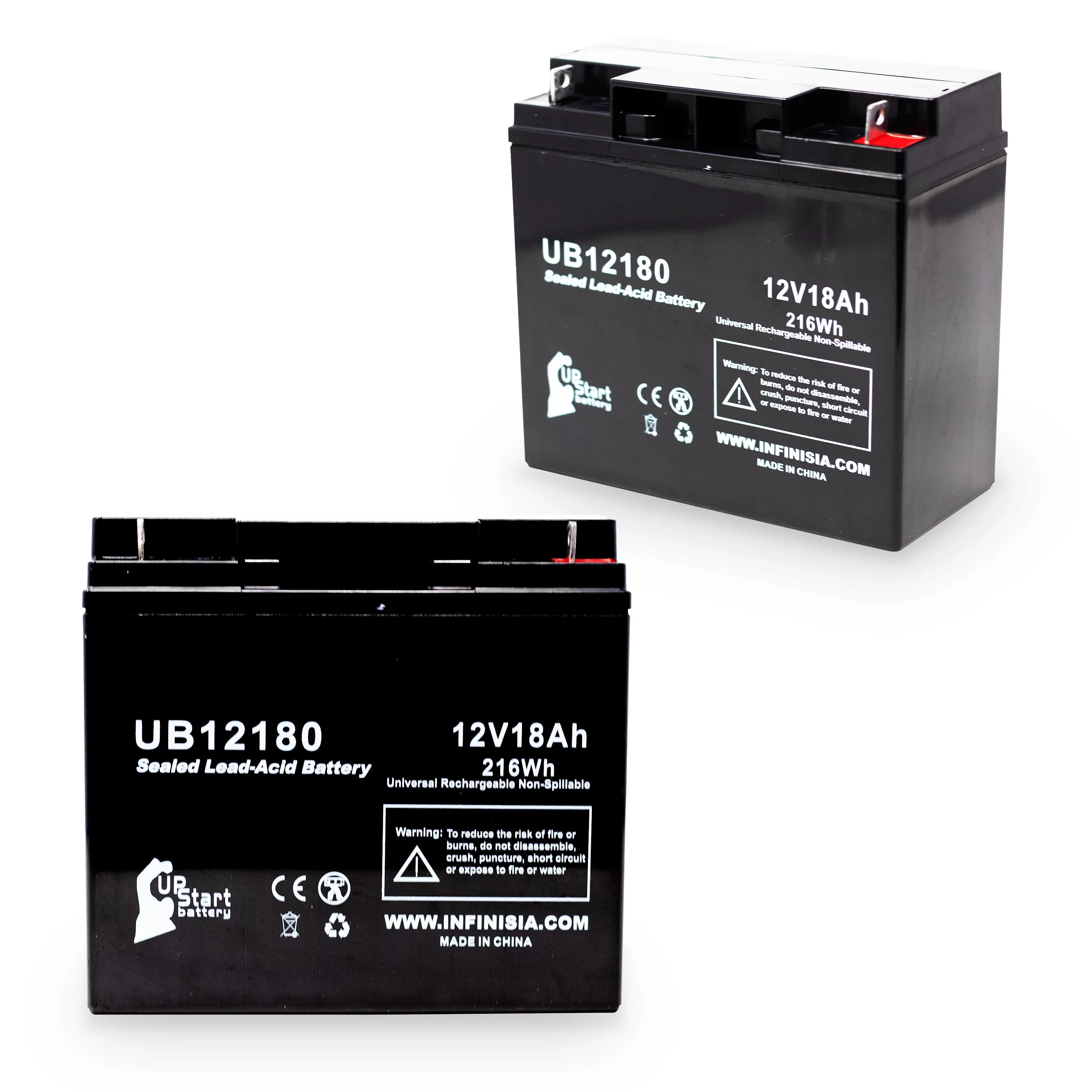 Replacement 18Ah, Universal Sealed T4 PX12180 - 18000mAh, 2x UB12180 Compatible Lead Terminal, / GS SLA) Acid Pack AGM, Battery - Portalac (12V, Battery