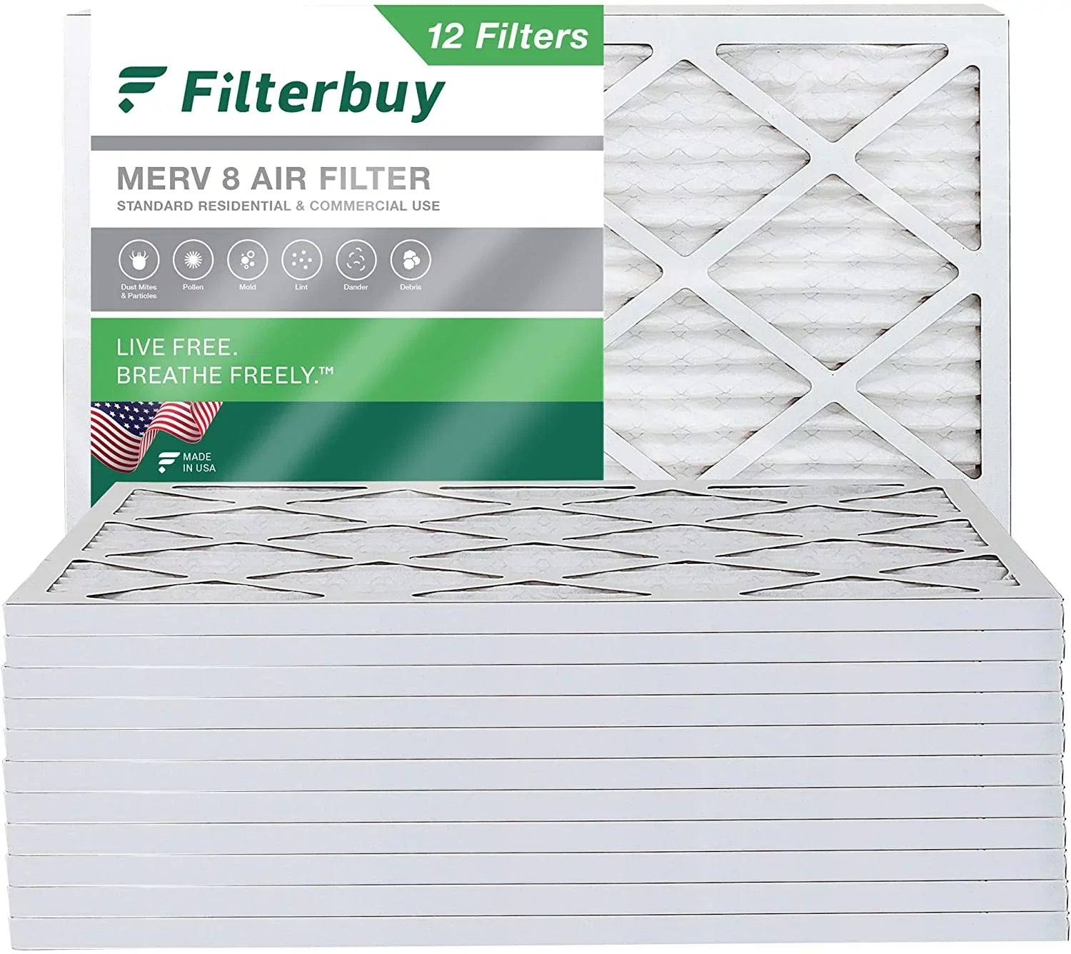 AC Filterbuy Filters 15x20x1 Pleated (12-Pack) Furnace HVAC 8 Air MERV