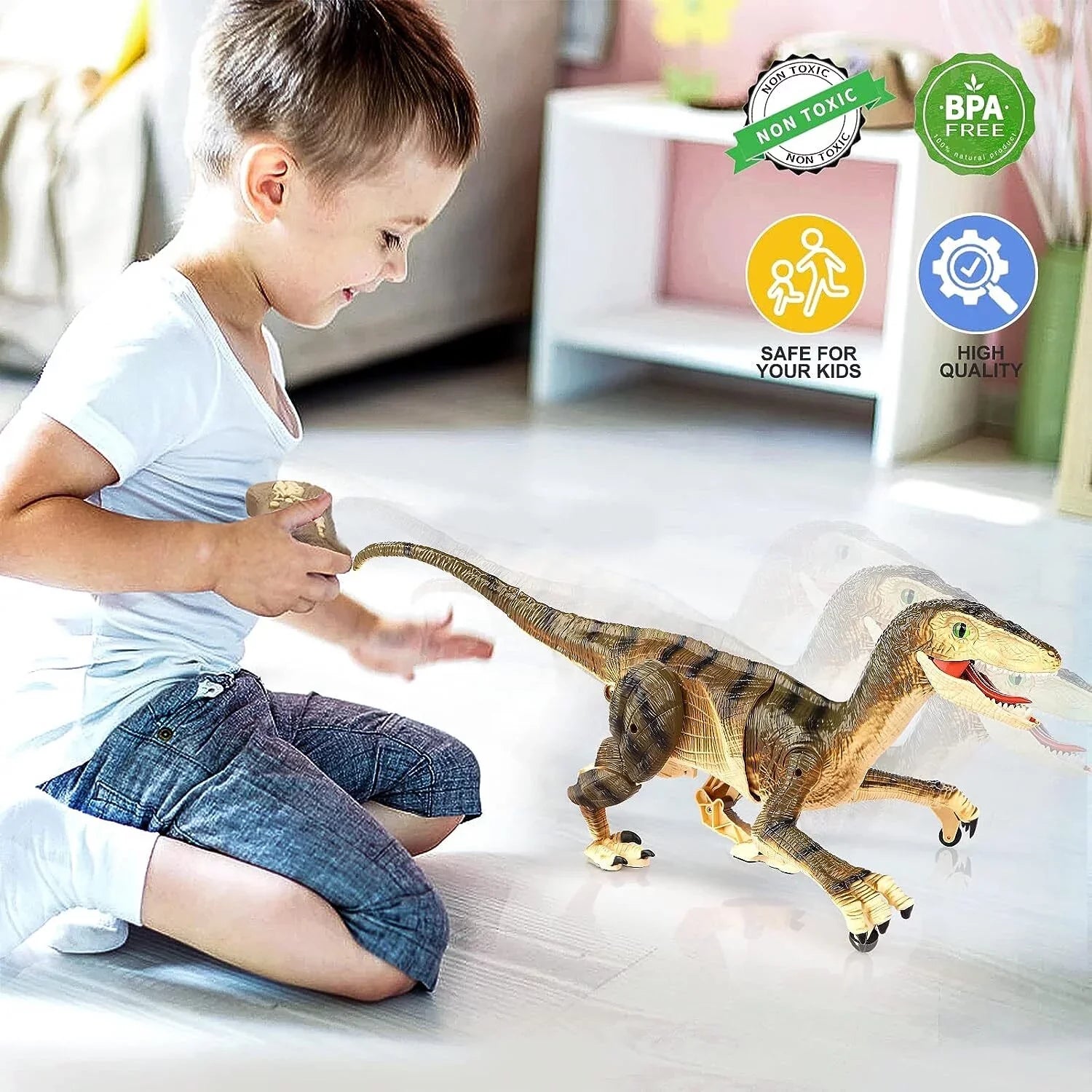 Remote Boys Toys Age Gifts Walking and Dinosaur Sounds RC Boys Robot with 3-5, - Years Ctrl Dinosaur 5-7, Brown Control 8-12 Kids for Lights JBee Toy for Girls T-Rex Old