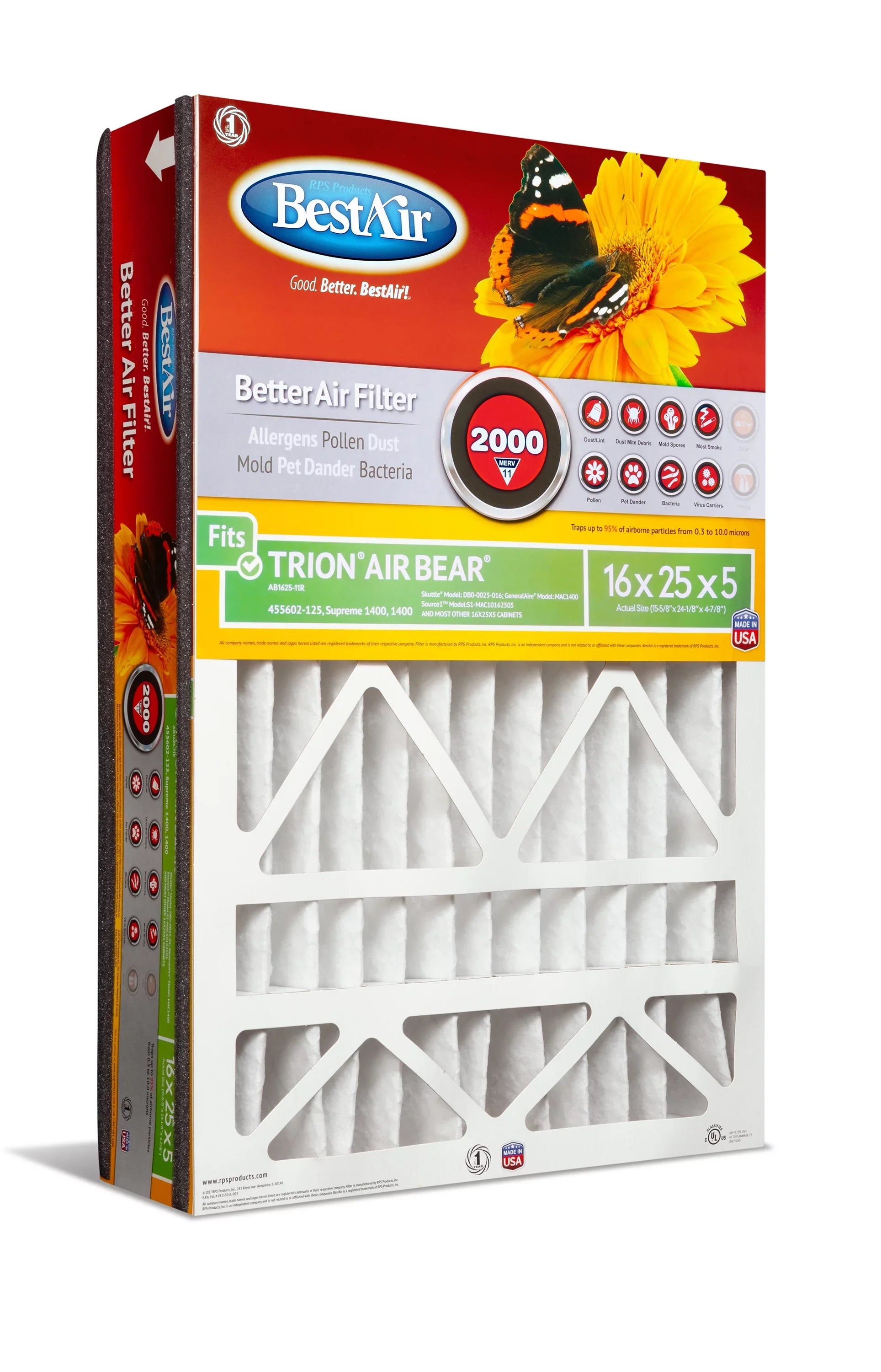 Filter Trion/AirBear AB1625-11R 16x25x5 2000 MERV Furnace 11 Series BestAir