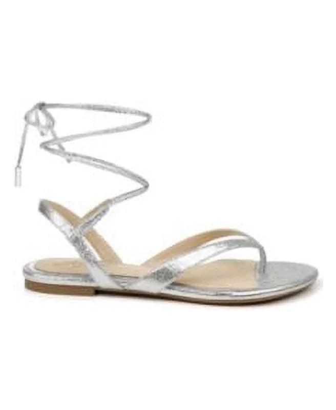 8 Ankle Strap Nolana MISCHKA Womens Silver Toe BADGLEY Lace-Up Dress Thong Padded Sandals Round