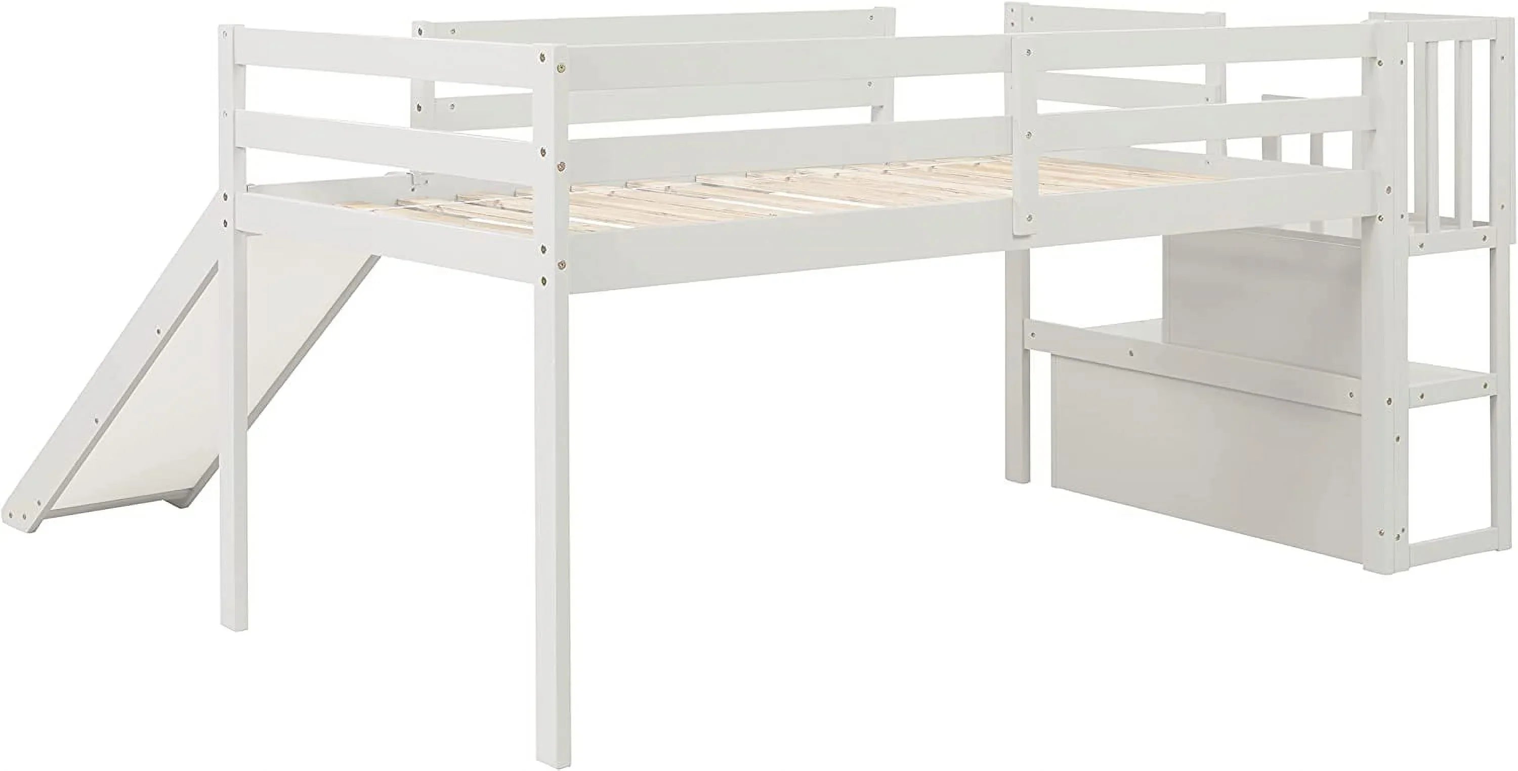 Wood &amp; Low Stairs Spring Bed Safety with Bright Size Teens Slide Frame (White) NLTBONNIE and Box with Toddlers Designs Twin Needed Loft for Harper No Rail Bed Loft