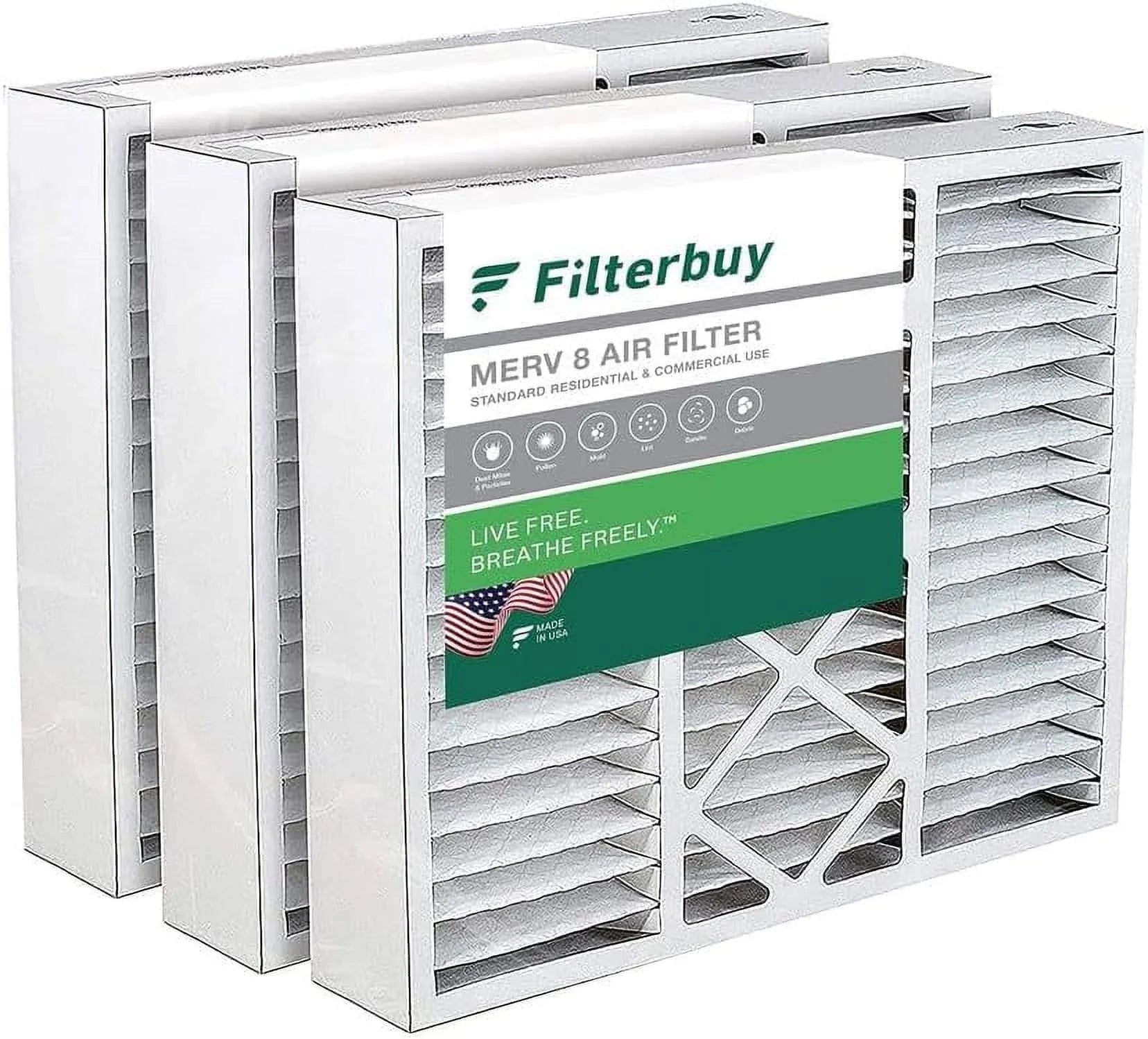 (3-Pack) Pleated Filterbuy Furnace Filters AC 8 Honeywell Air FC100A1003 HVAC for 16x20x5 MERV