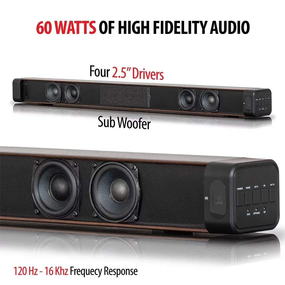 Builtin Soundbar Drivers SB200WOD Gear and Deco with (Refurbished) Restored Four inch Dual Channel 2.5 Subwoofers 60W 2.0
