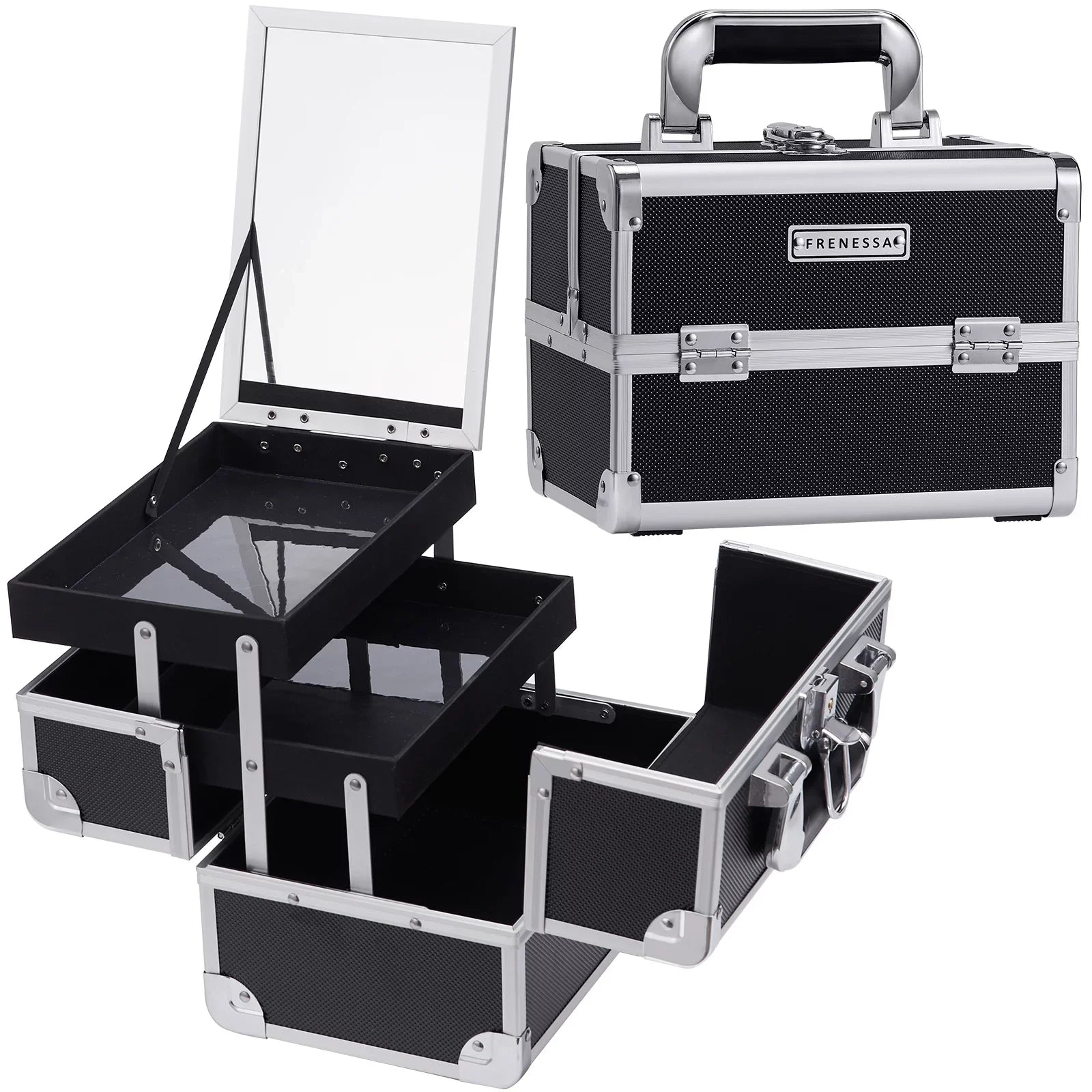 Makeup Box 2 Mirror Storage Lockable Case Joligrace Case Train Makeup Cosmetic Trays Organizer with