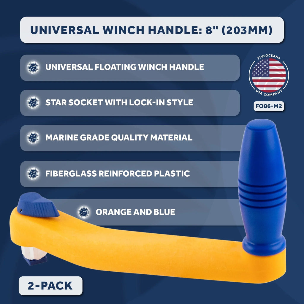and Handle, Oceans and Winch Lightweight Universal Handle, 8" - Blue, Plastic Reinforced 2-Pack Strong, Winch Fiberglass Five Orange FO86-M2 Sailboat Floating Mechanism, Lock?in