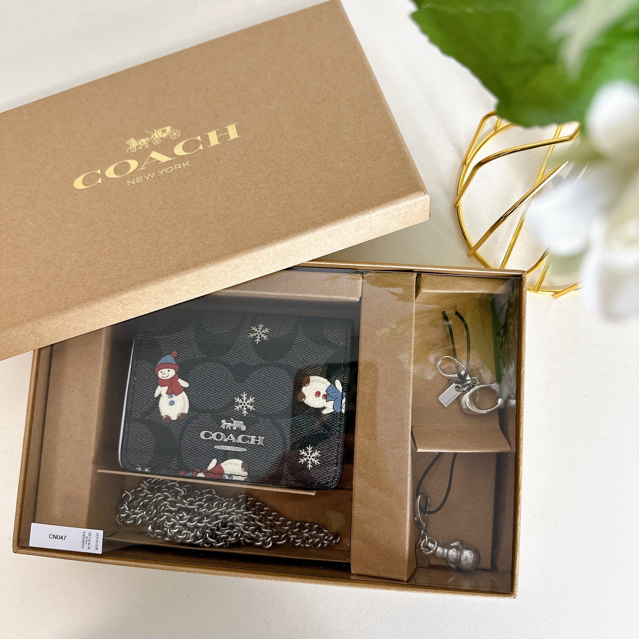 Canvas Chain Multi Black Signature Mini Print With Coach On CN047 In IN Boxed Snowman Wallet A