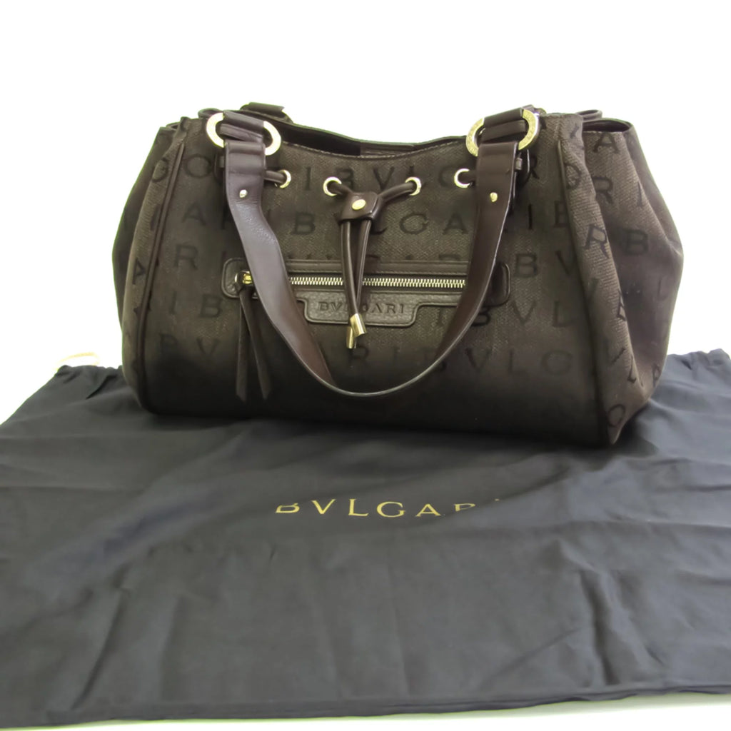 Logomania Women's Bvlgari Canvas Pre-Owned Handbag,Tote (Good) Brown Bag