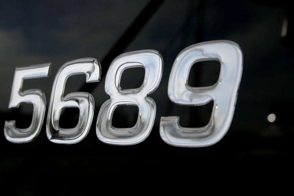 Numbers Series Font Jetski Registration Style Decal Domed/Raised (16 Plain & - Chrome/SURF Pcs) Boat