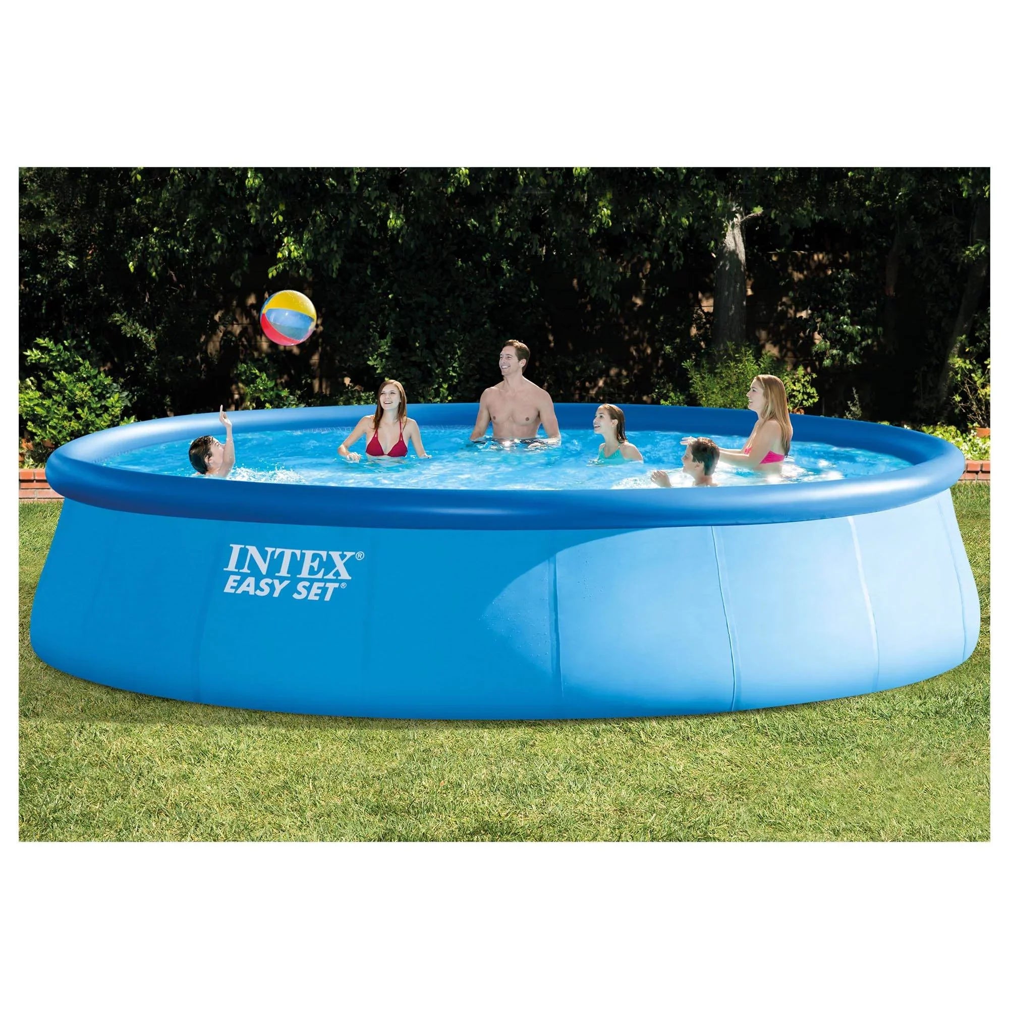 Round Metal Pump Inflatable & with Ladder, Cover 18ft Intex Ground 48in x Pool Frame Above