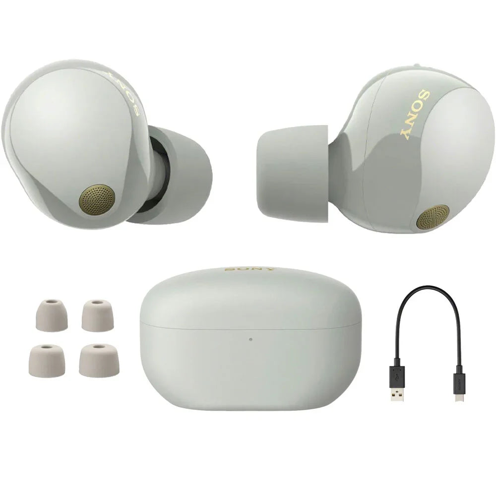 Wireless Silicone USB-A YR WF-1000XM5 (Silver) Ear Truly Case Enhanced Pack Industry Bundle CPS Leading Noise Protection to with Earbuds Cable & USB-C Canceling Memory Foam Sony Tips, 1 (Red),