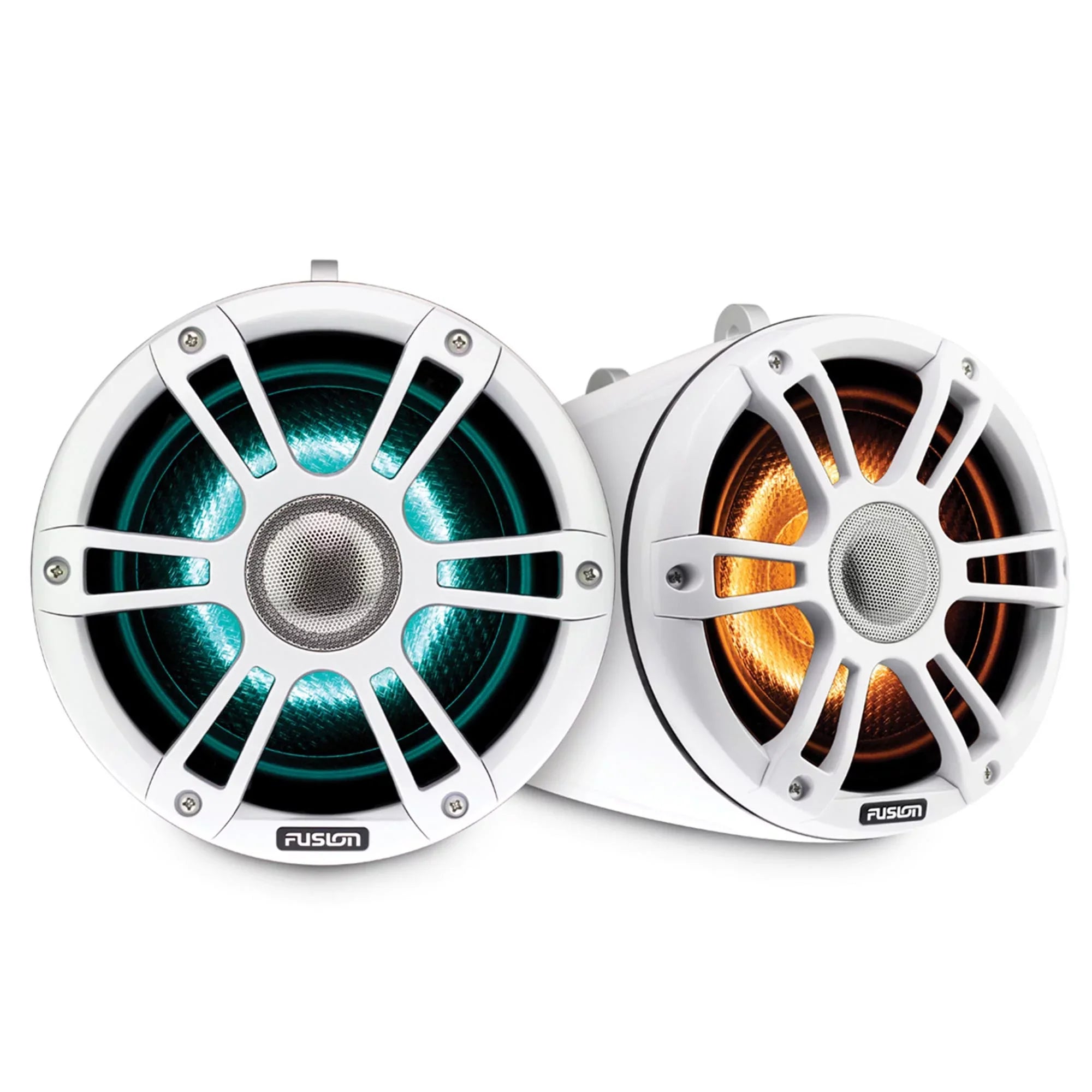 Sports White Swivel 7.7'' Tower and Speaker SG-FLT772SPW Fusion with 4-Channel Clamps Amplifier SG-DA41400