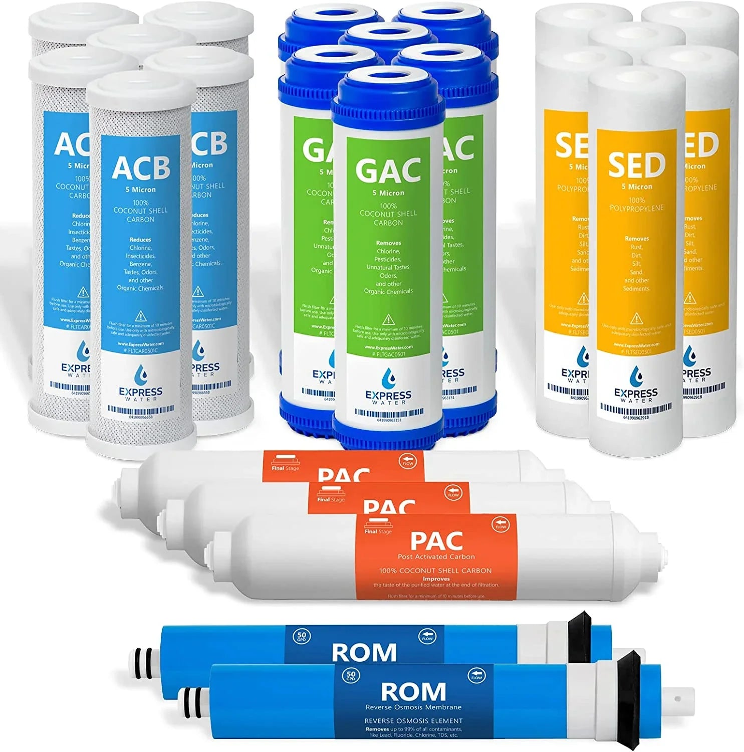 Filter Express Carbon \u2013 GPD Year RO SED Sediment Reverse inch System 10 Filters 23 Water PAC Filters Osmosis Replacement with \u2013 Set GAC 50 Size Membrane 3 Filters ACB \u2013
