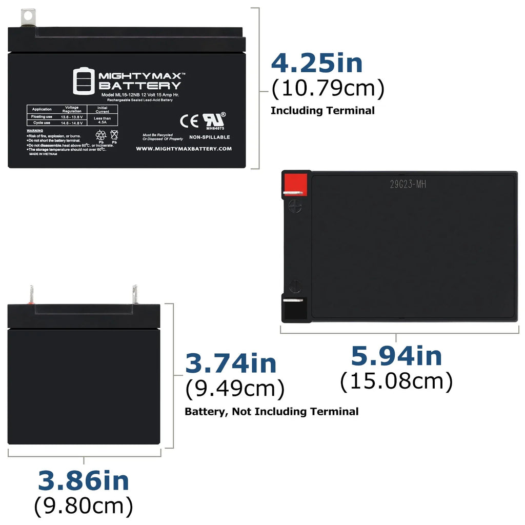 6 15AH Compatible Scooter - Evo Electric Replacement 12V Battery ML15-12NB 500W with Pack