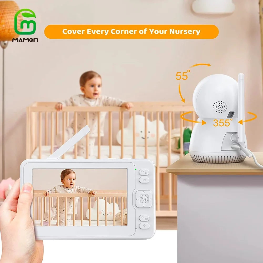 Display 1080P Capacity MAMON 5" with Remote Battery Monitor Two Audio Way Large HD Talk and Video Camera Baby PTZ