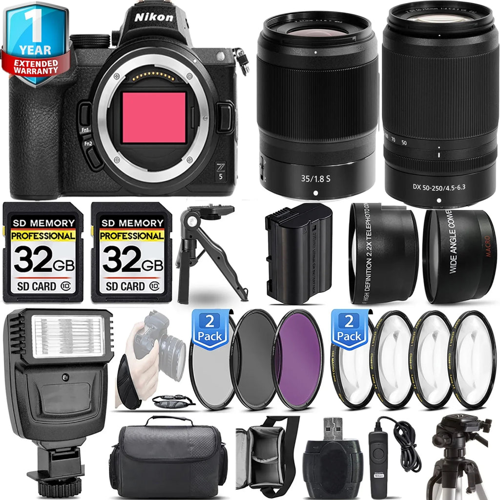 Macro Filter f/4.5-6.3 Handbag PC + PC Flash Lens 4 Set Camera + 3 Mirrorless 35mm Set + + Nikon f/1.8 Z5 + 50-250mm Lens VR with 64GB + S