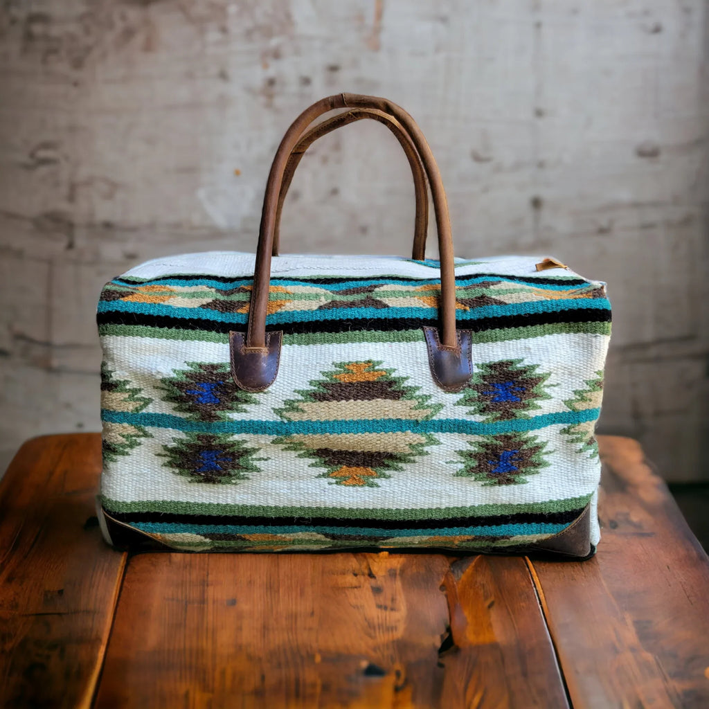Blanket Bag Handles Aztec Bag Duffel Aspen Weekender Large Saddle 100% Leather Southwestern Boho