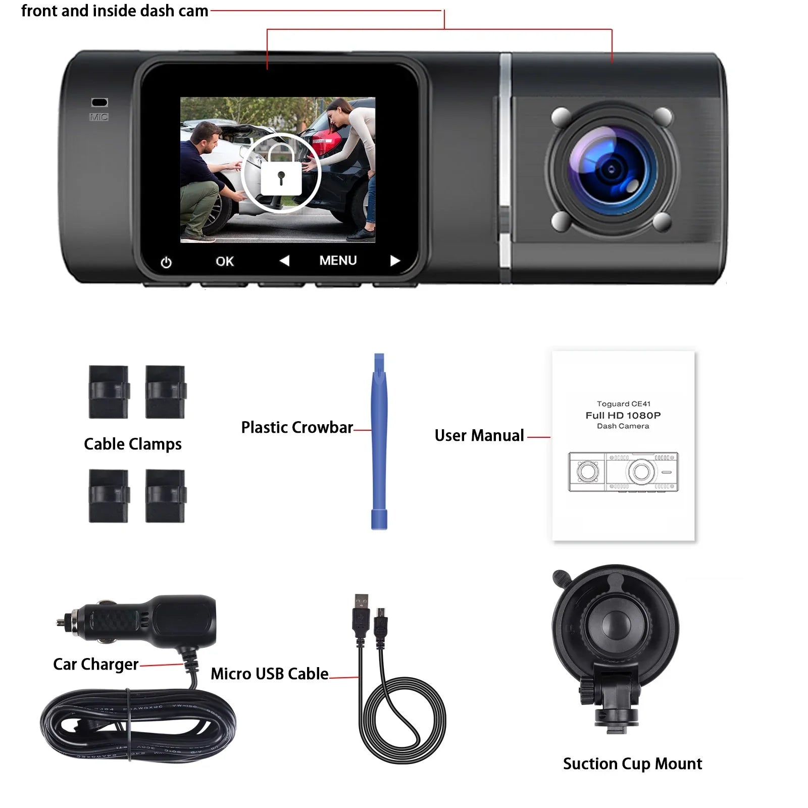 Display Night ,Parking ,IR Camera Dash Loop Inch G-Sensor, Recording, 1080P HDR 1.5 FHD LCD TOGUARD Camera Mode, Vision Cam Car Car