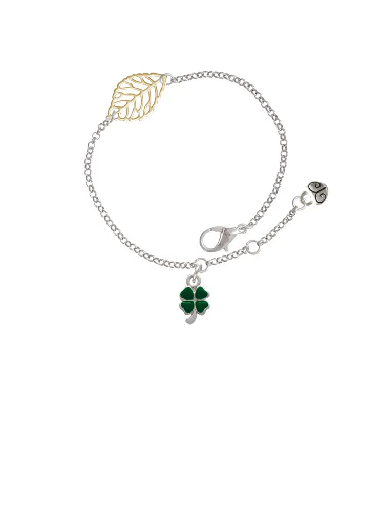 Leaf Jewelry Clover Goldtone Heart Four Delight Green Bracelet, Delicate - Mini Leaf with 6.25+1.75" Silvertone Leaves
