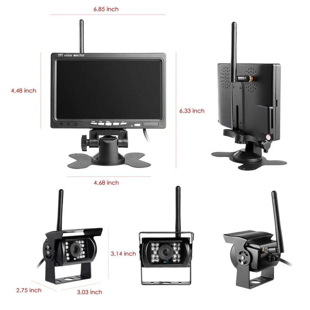 RV Monitor Vehicle Trailer Camera with Vision Backup Parking for Camera Night 18 Monitor Reverse IR System Bus + Rear Waterproof View Kit, Truck LED 2pcs 7"
