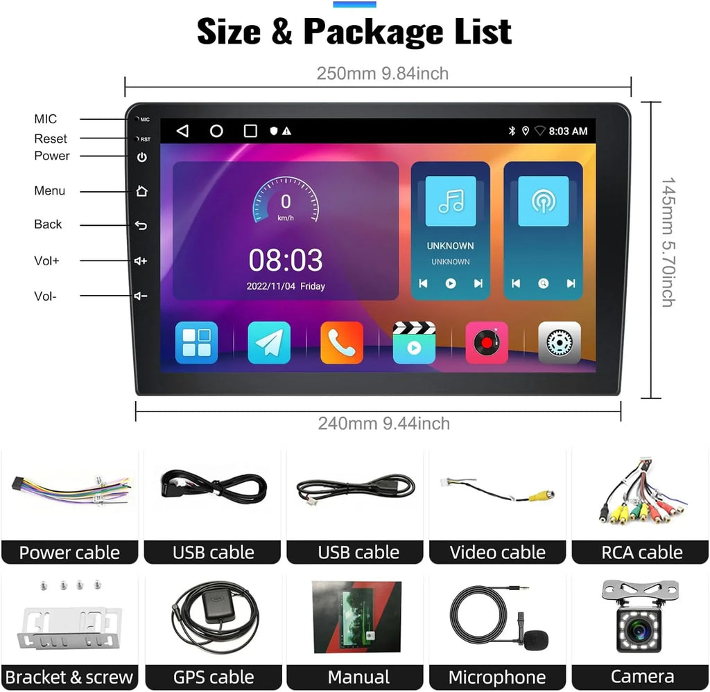 13 Auto,Navi,WiFi,Bluetooth,FM/RDS+ Inch Android Radio Handsfree,Wireless Stereo, Wireless Camera with Din Bluetooth 10.1 Microphone Car Carplay 1+32G Single Android Rear Car