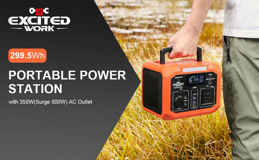 110V Travel Lithium Emergenc Station for with Outdoor (500W Surge),299.5Wh/83200mAh and Outlet Generator Battery Portable EXCITED AC and Wireless Camping,RV Charger,Solar Power WORK 350W Home Backup