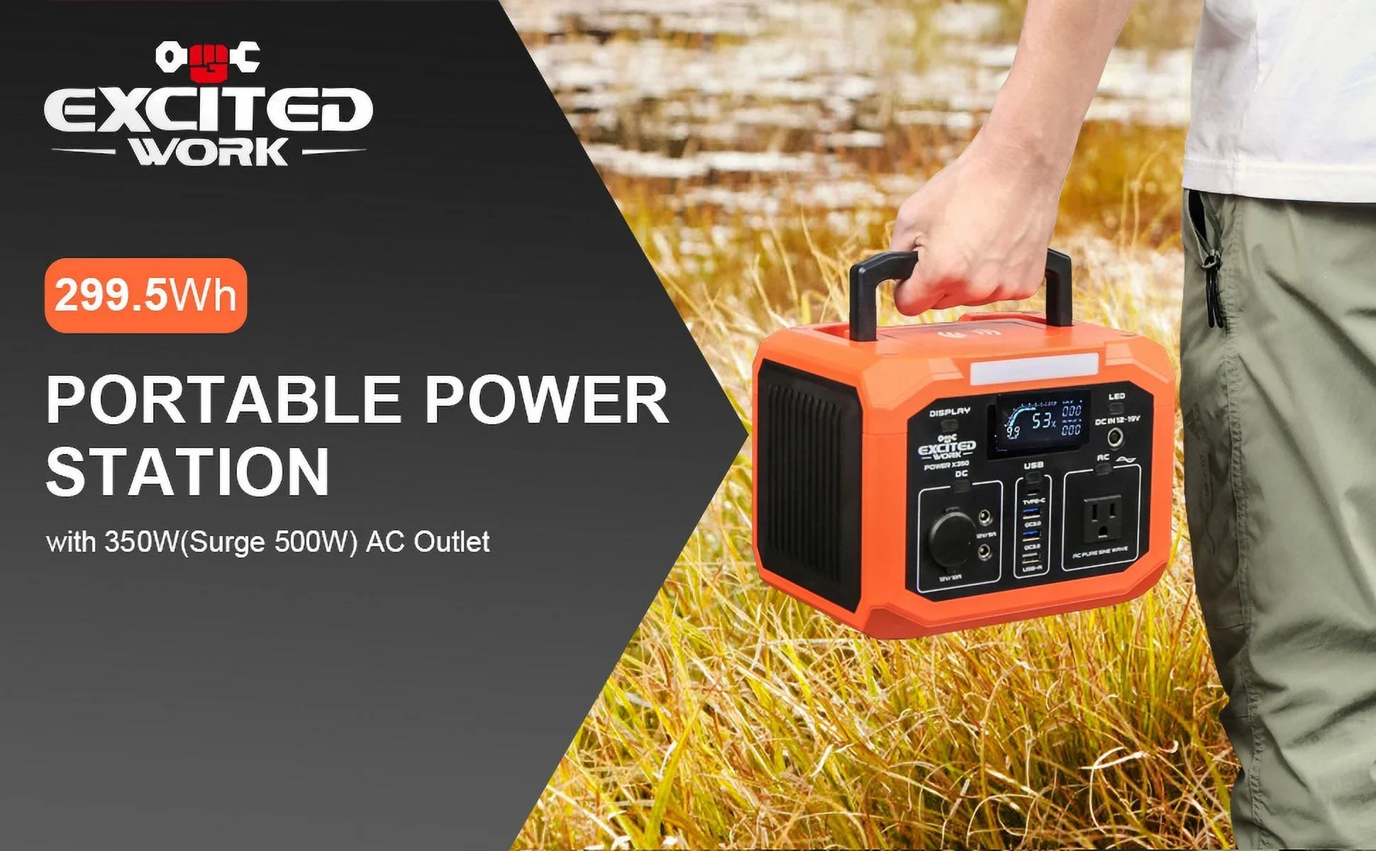 110V Travel Lithium Emergenc Station for with Outdoor (500W Surge),299.5Wh/83200mAh and Outlet Generator Battery Portable EXCITED AC and Wireless Camping,RV Charger,Solar Power WORK 350W Home Backup