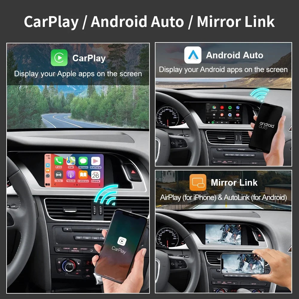 for 2008-2015 Retrofit RS4 Audi Q5 Kit,Mirrorlink,Siri,Navigation,YouTube,Original Wireless 3GMMI Ninetom A4 Support Auto Carplay Control,Camera Android A5 S5 S4 System,Carplay RS5