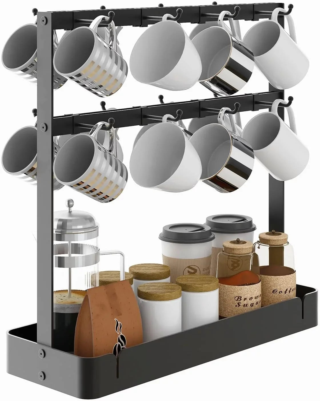 16 Base Coffee Movable for Countertop, Tree with Hooks Rack Tier Mug Mug Holder Storage Cup Holder Cup Hooks,2 Holder Black BOIVSHI Coffee with