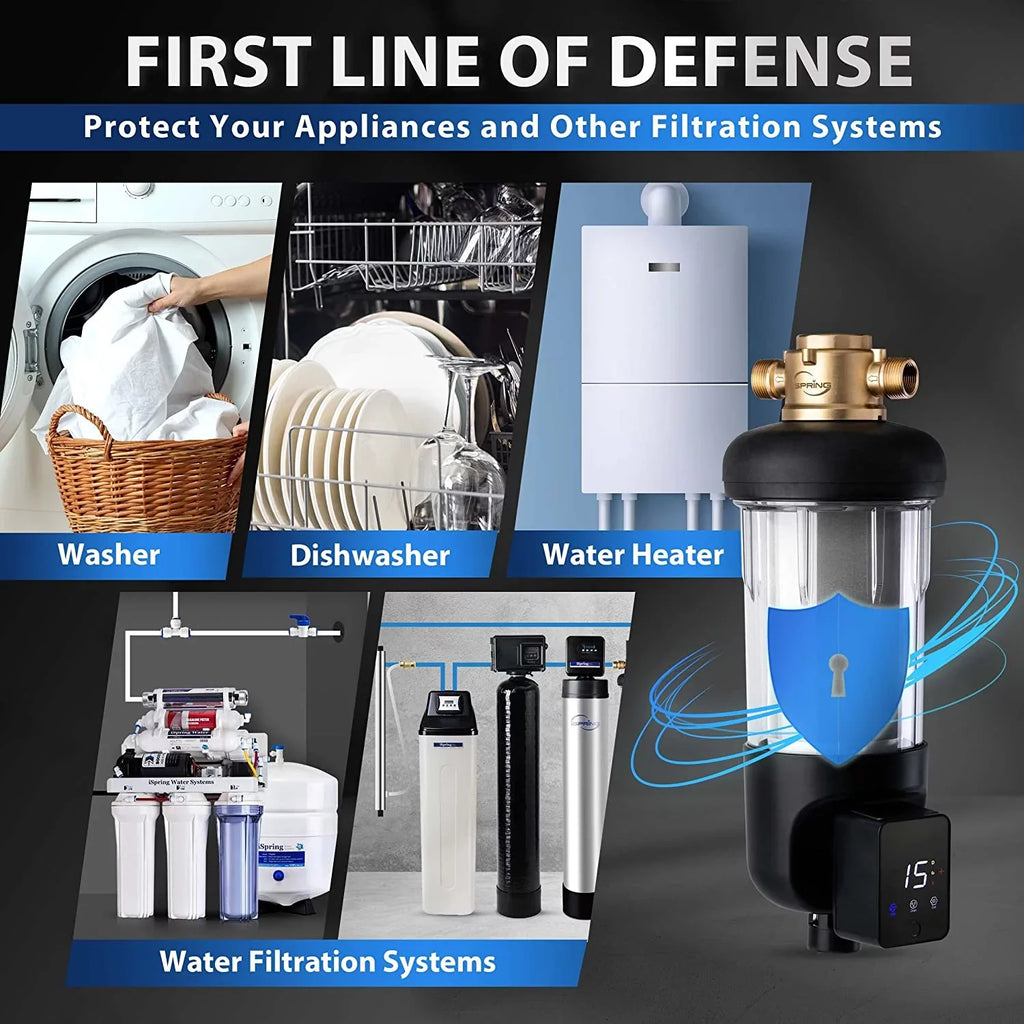 WSP50ARJ Module, Clear Spin-Down iSpring Sediment Touch-Screen Filter, Auto Microns Size, Capacity, Large with Housing, Flushing Jumbo Upgraded Water Top 50 Brass Reusable
